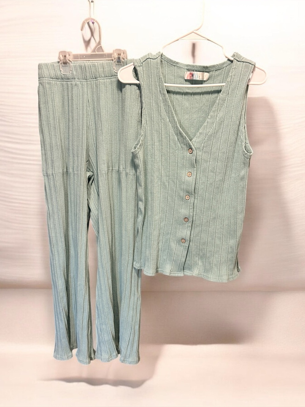 Free People Beach Dana Ribbed Lounge Set Vest Pants April Mist Green S